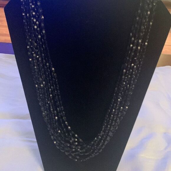 Vintage MCM Whimsigoth Black Beaded Multi Strand Necklace 25” - Picture 8 of 16